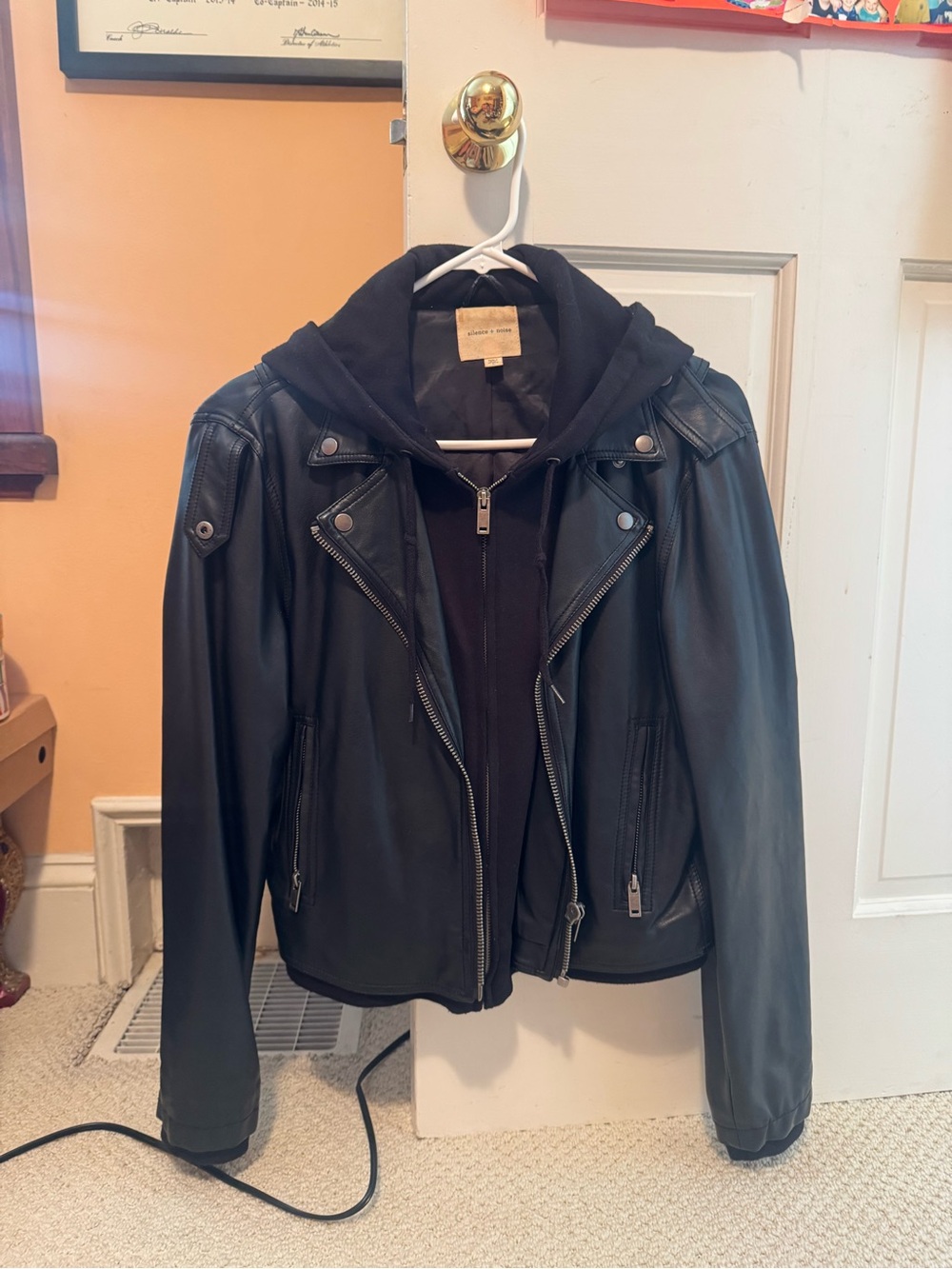 Urban Outfitters Silence + Noise faux leather jacket with sweatshirt hoodie